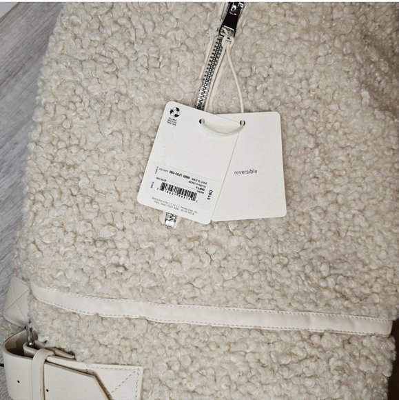 A.N.A Cream Faux Fur Shearling Moto Jacket Teddy Sherpa Coat Belt Zipper XL - Picture 6 of 9